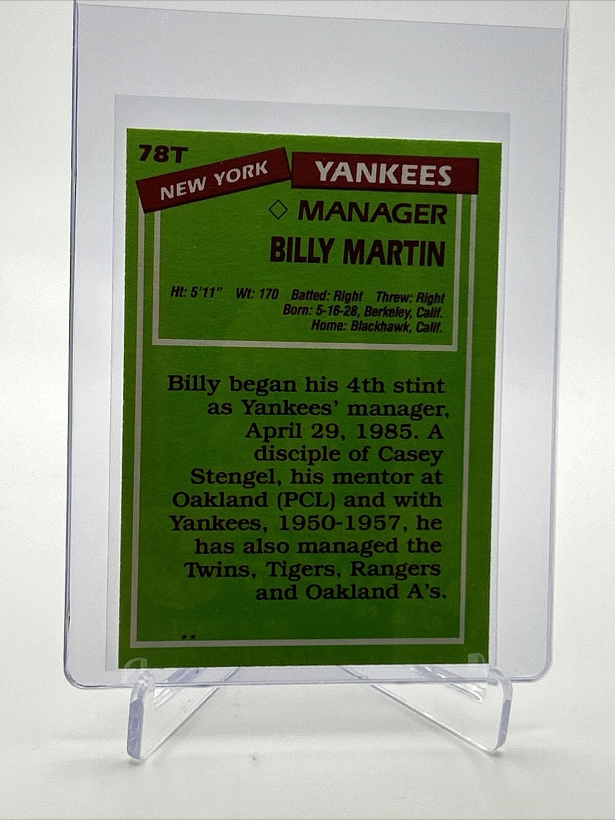 1985 Topps Traded Billy Martin Baseball Card #78T NM-MT FREE SHIPPING