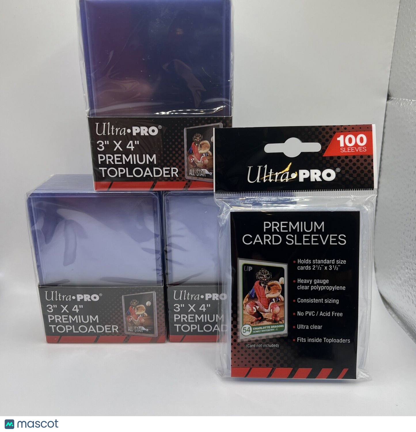 Ultra Pro 3X4 PREMIUM Toploaders 35pt 3 Packs of 25 and 100 PREMIUM soft sleeves