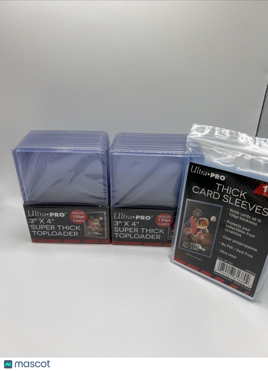 Ultra Pro 3X4 Thick Toploaders 130pt Point 2 Packs of 10 AND 100 THICK SLEEVES