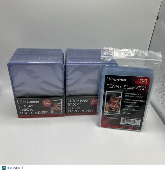 Ultra Pro 3X4 Thick 55pt Toploaders 2 Packs of 25 toploaders AND 100 Sleeves