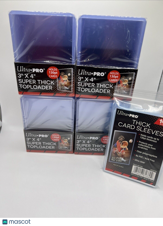 Ultra Pro 3X4 Thick Toploaders 130pt Point 4 Packs of 10 AND 100 THICK SLEEVES