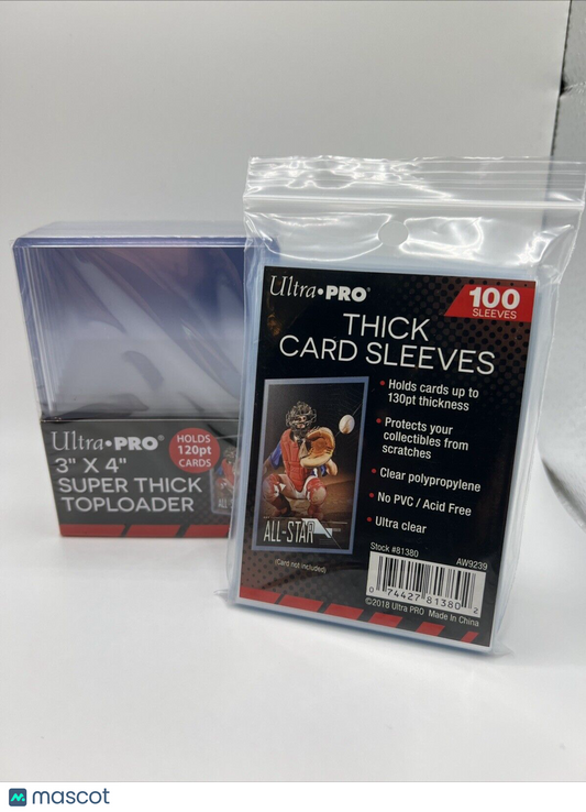 Ultra Pro 3X4 Thick Toploaders 120pt Point 1 Pack of 10 AND 100 Thick Sleeves