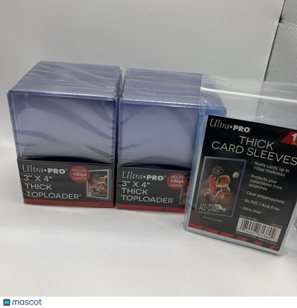 Ultra Pro 3X4 100pt Point Toploaders 2 Packs of 25 and 100 Thick Sleeves