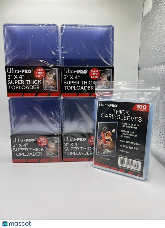 Ultra Pro 3X4 Thick Toploaders 120pt Point 4 Packs of 10 AND 100 Thick Sleeves