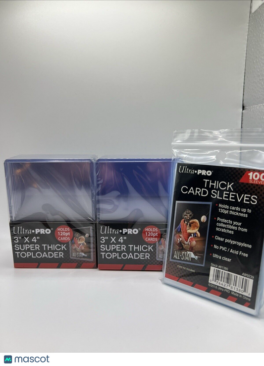 Ultra Pro 3X4 Thick Toploaders 120pt Point 2 Packs of 10 AND 100 Thick Sleeves