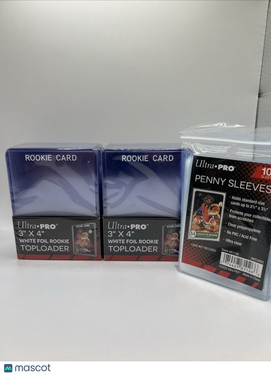 Ultra Pro 3X4 WHITE Rookie 35pt Toploaders 2 Packs of 25 AND 100 SLEEVES