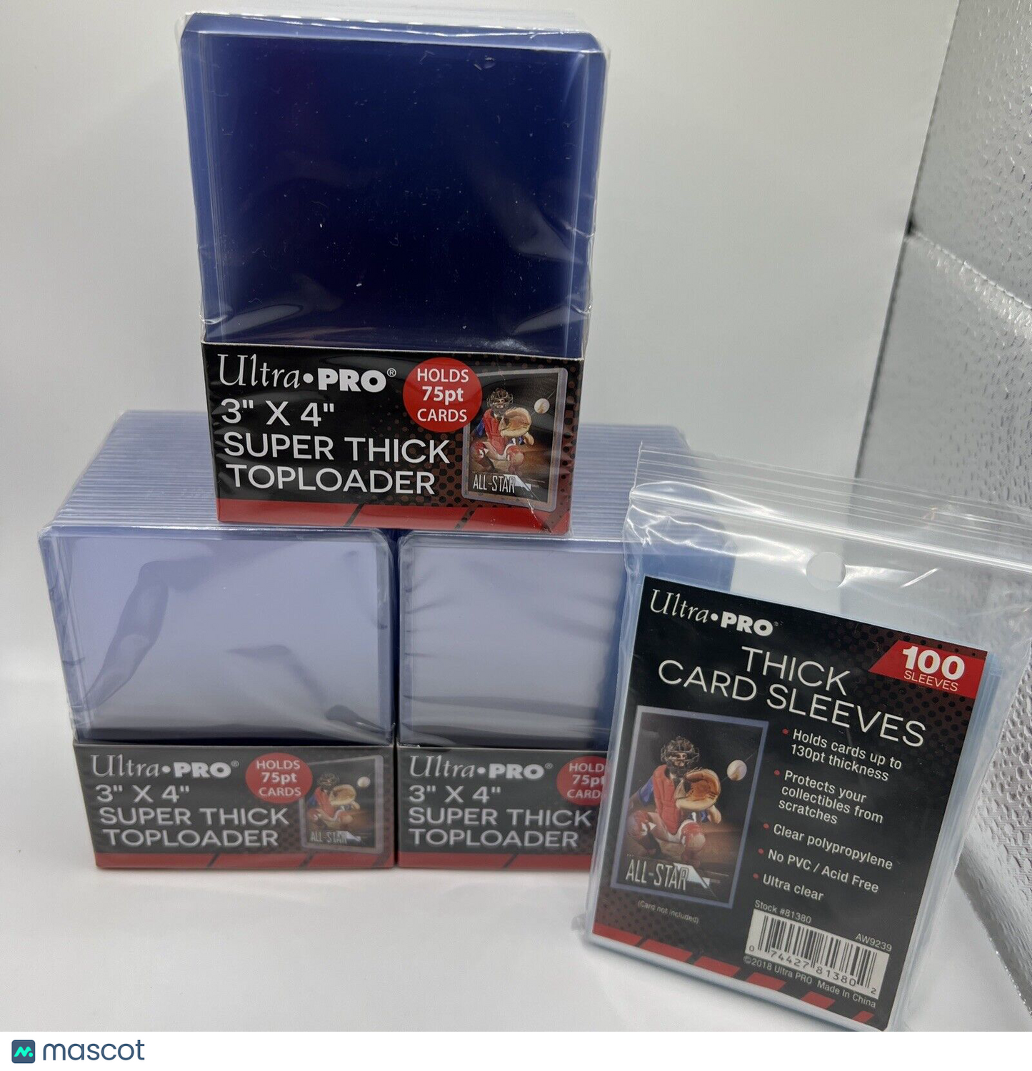 Ultra Pro 3X4 75pt Point Toploaders 3 Packs of 25 and 100 Thick Sleeves