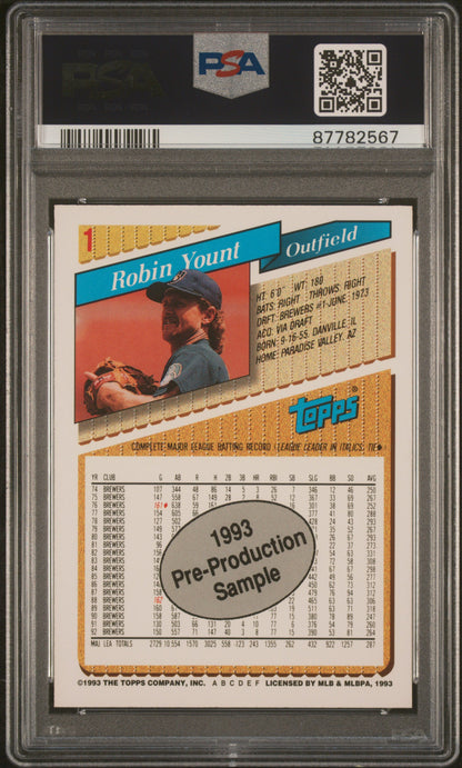 1993 Topps Pre-Production Baseball Robin Yount #1 PSA 10 87782567