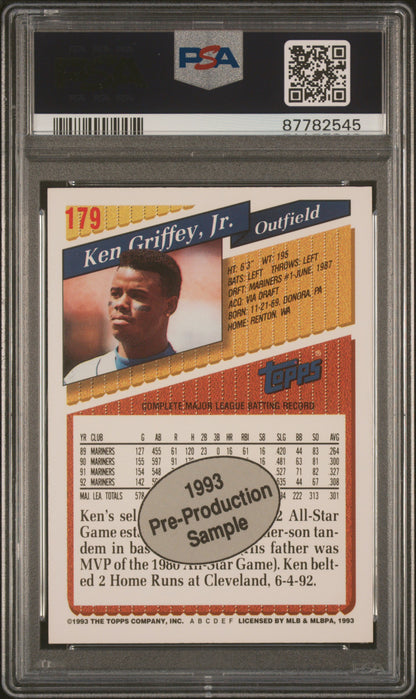 1993 Topps Pre-Production Baseball Ken Griffey JR. #179 PSA 10 87782545