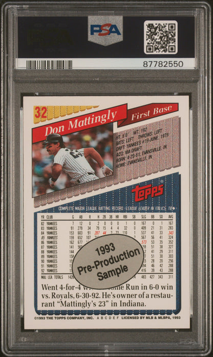 1993 Topps Pre-Production Baseball Don Mattingly #32 PSA 10 87782550