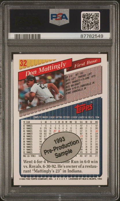 1993 Topps Pre-Production Baseball Don Mattingly #32 PSA 10 87782549