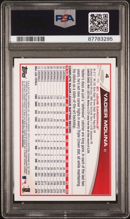 2013 Topps Baseball Yadier Molina #4 PSA 10 87783295