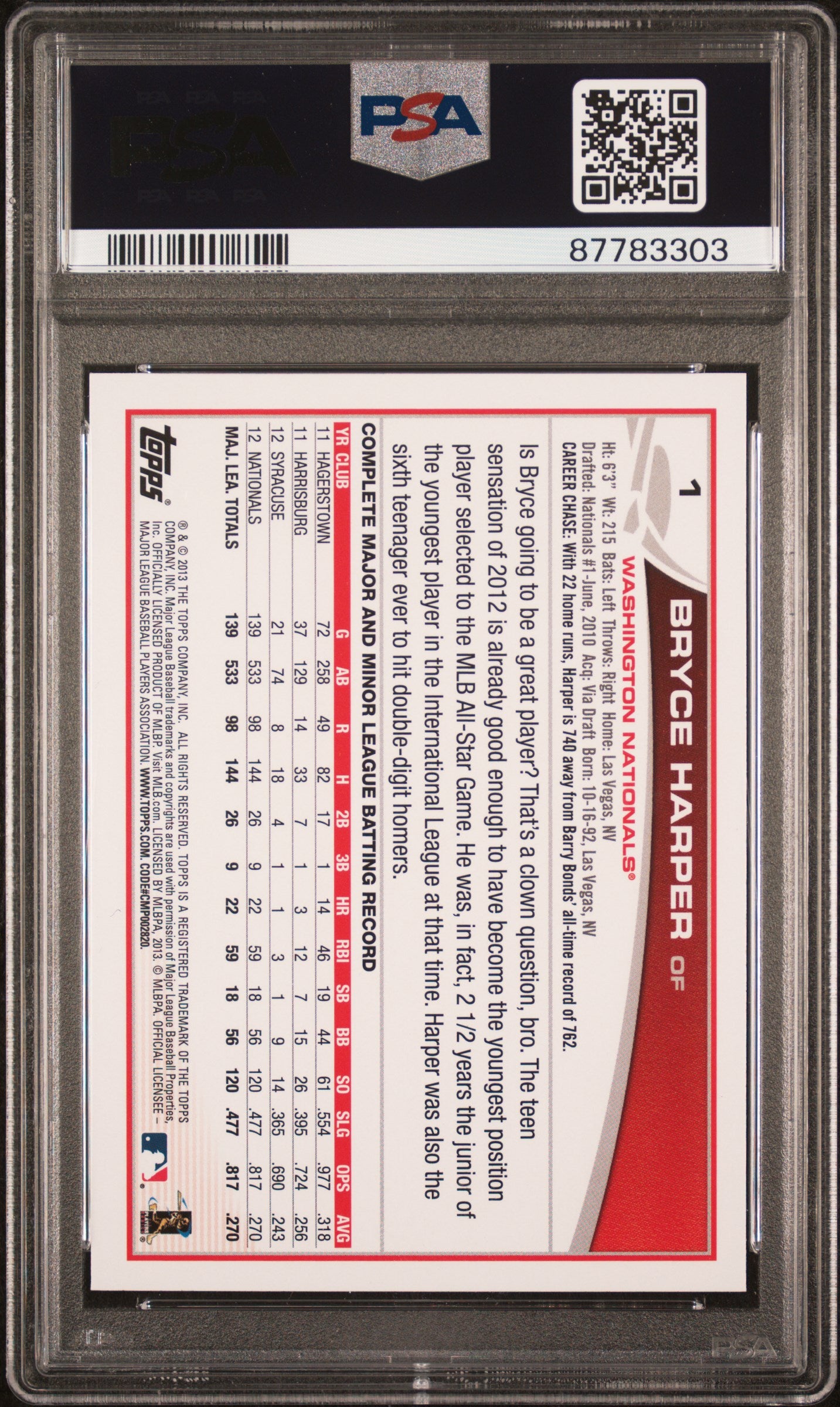 2013 Topps Baseball Bryce Harper #1 PSA 9 87783303