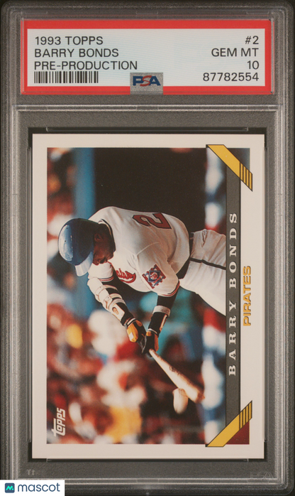 1993 Topps Pre-Production Baseball Barry Bonds #2 PSA 10 87782554 POP 5