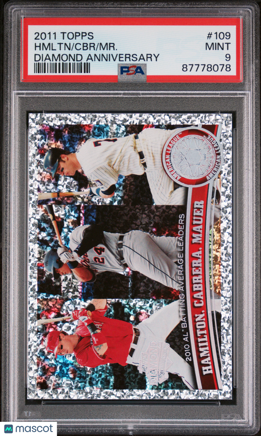 2011 Topps DIAMOND Josh Hamilton/Miguel Cabrera/Joe Mauer #109 PSA 9 87778078