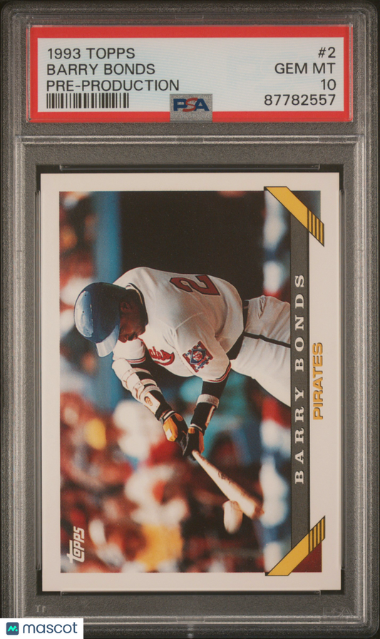 1993 Topps Pre-Production Baseball Barry Bonds #2 PSA 10 87782557 POP 5