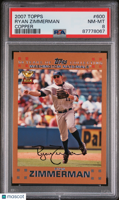 2007 Topps COPPER /56 Ryan Zimmerman #600 PSA 8 87778067 Highest Graded