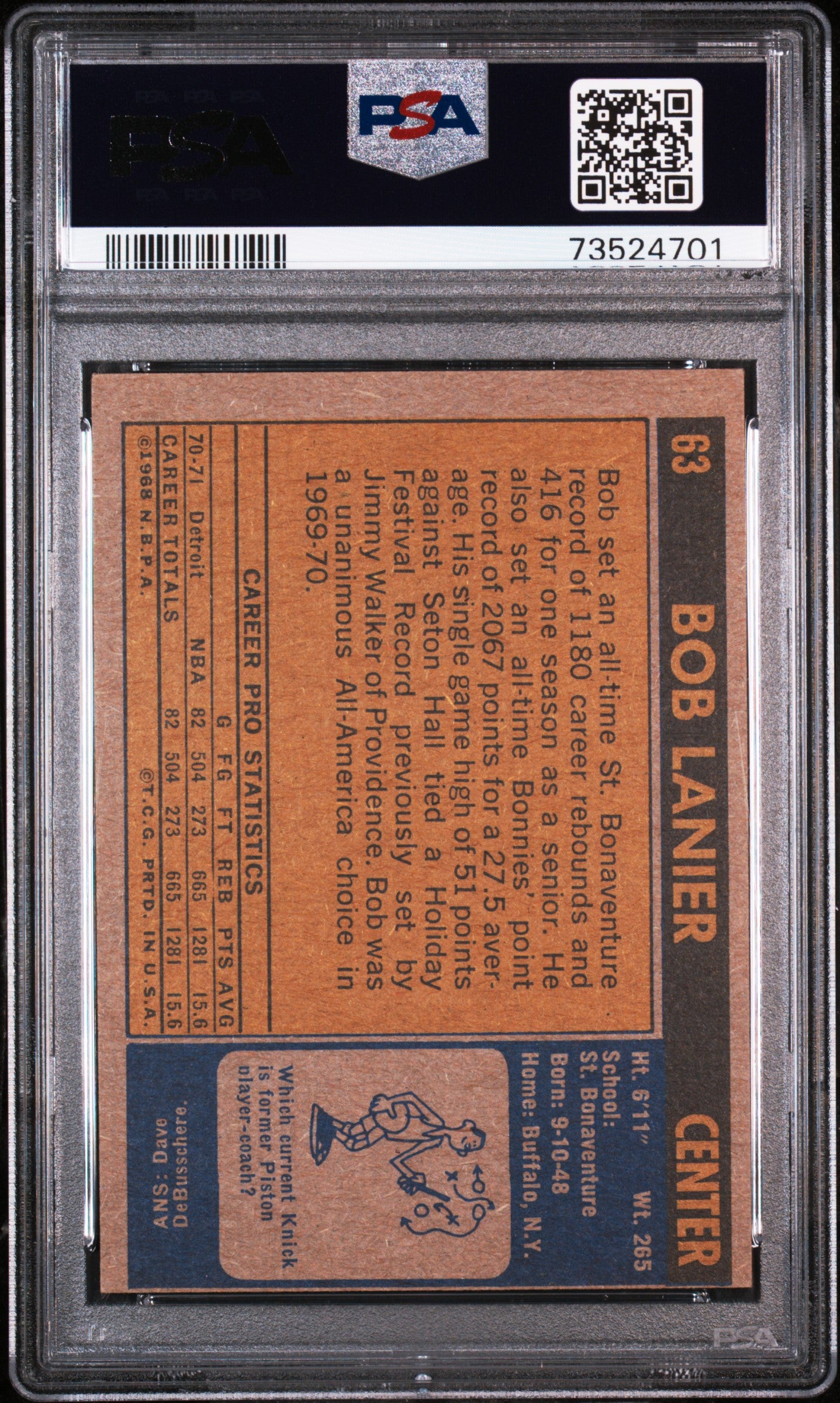 1971 Topps Basketball Bob Lanier #63 Psa 5 73524701