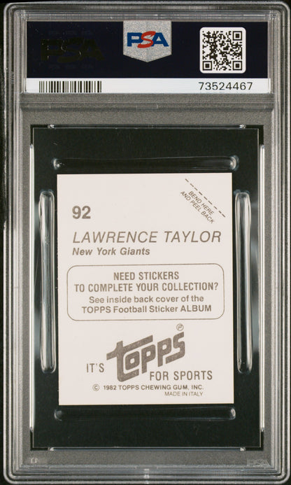 1982 Topps Stickers Football Lawrence Taylor #92 Psa 7 73524467