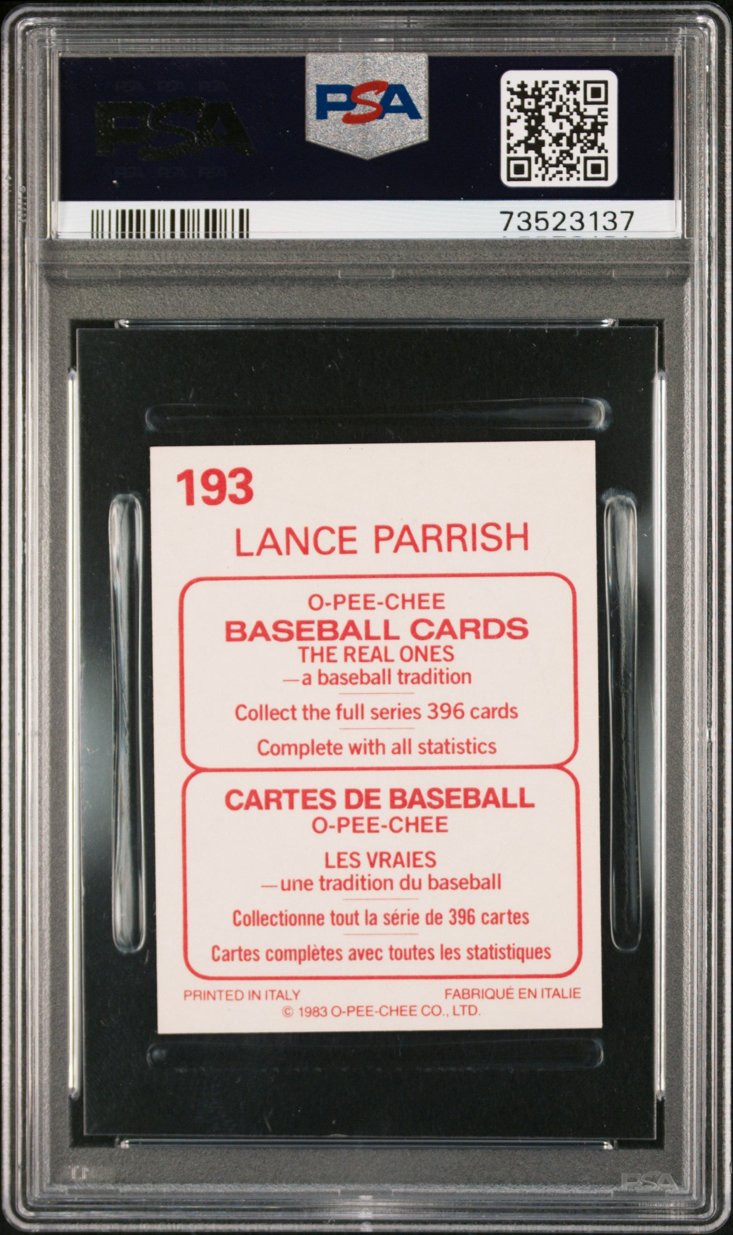 1983 O-pee-chee Stickers Baseball Lance Parrish #193 Psa 9 73523137