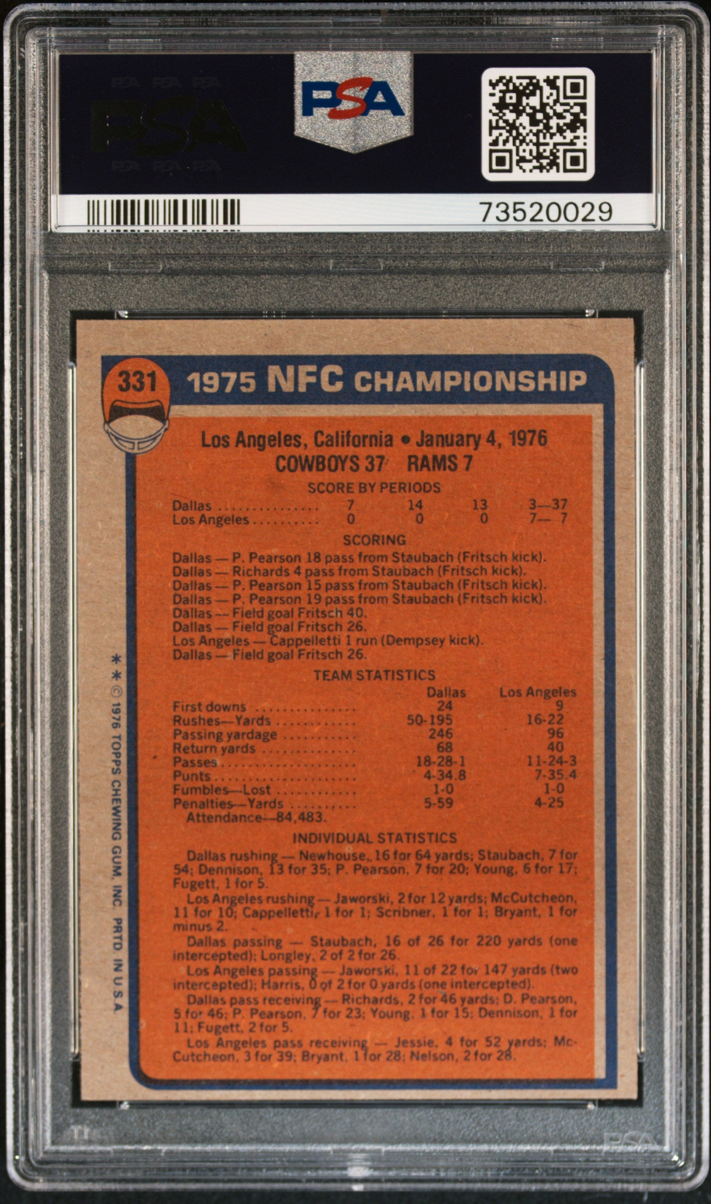1976 Topps Football Nfc Championship #331 Psa 7 73520029