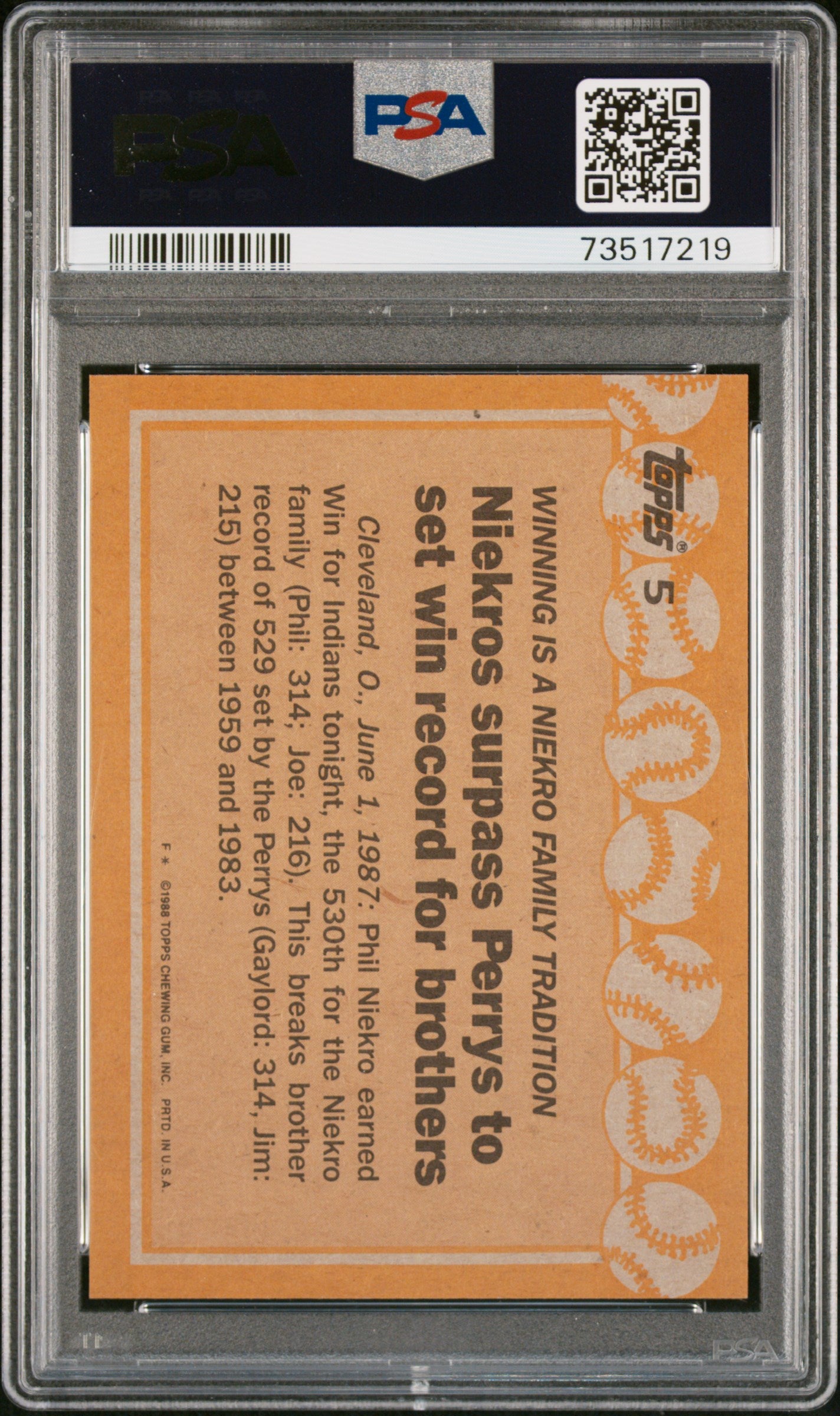 1988 Topps Baseball J/niekro/p/niekro #5 Psa 9 73517219