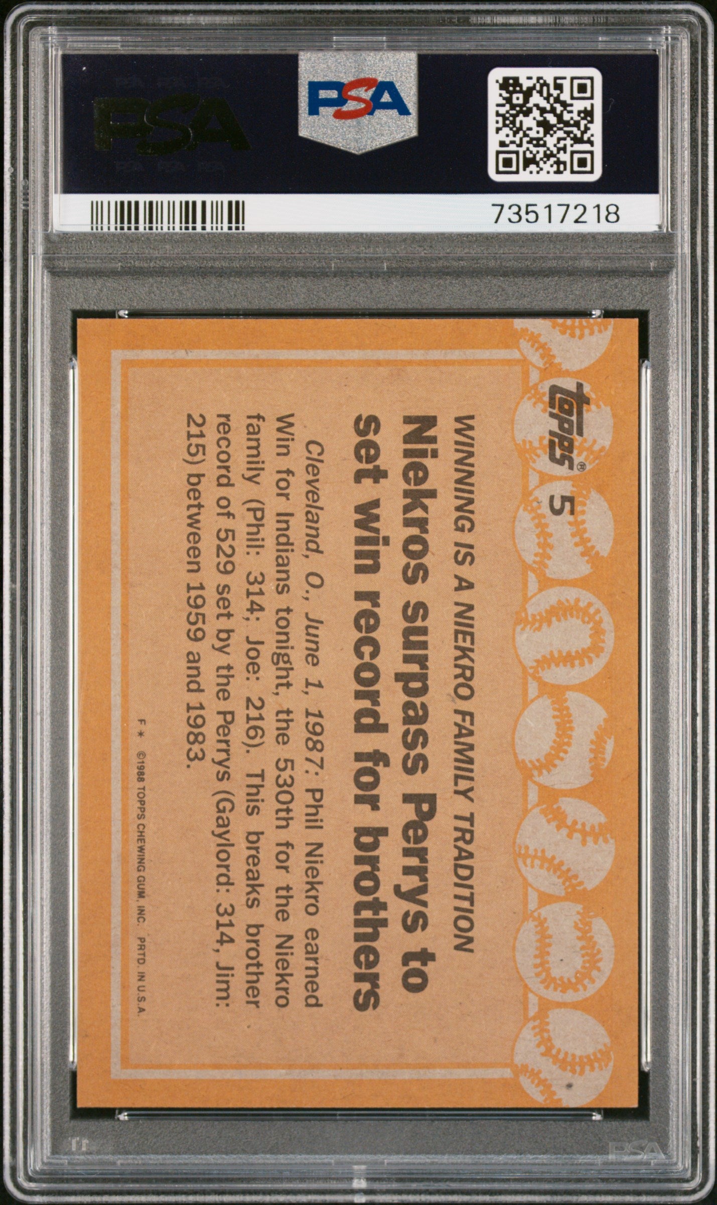 1988 Topps Baseball J/niekro/p/niekro #5 Psa 9 73517218