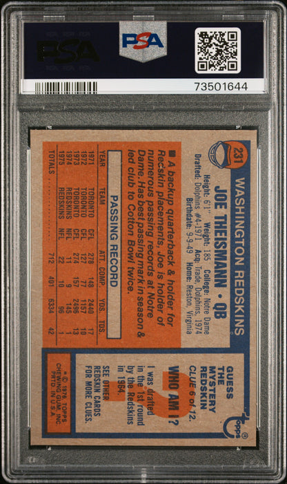 1976 Topps Football Joe Theismann #231 Psa 6 73501644