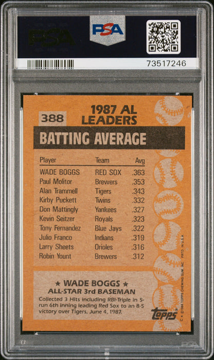 1988 Topps Baseball Wade Boggs #388 Psa 9 73517246