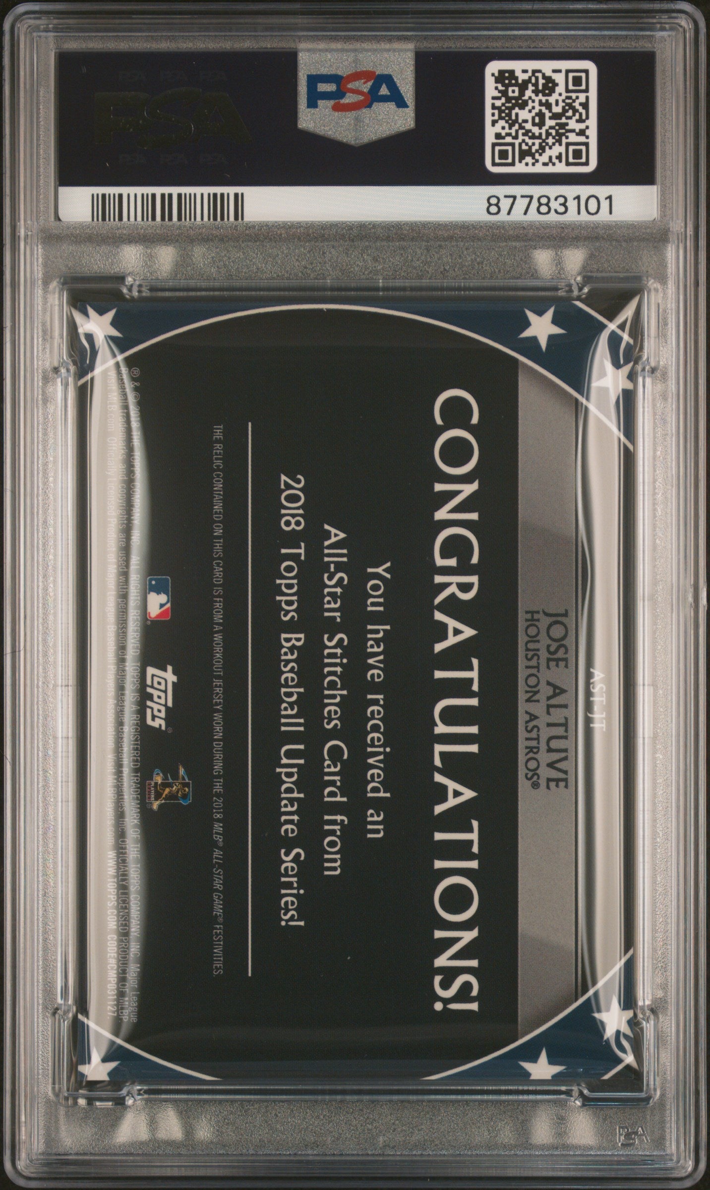 2018 Topps Update All-Star Stitches BLUE Jose Altuve ASTJT PSA 10 87783101 POP1