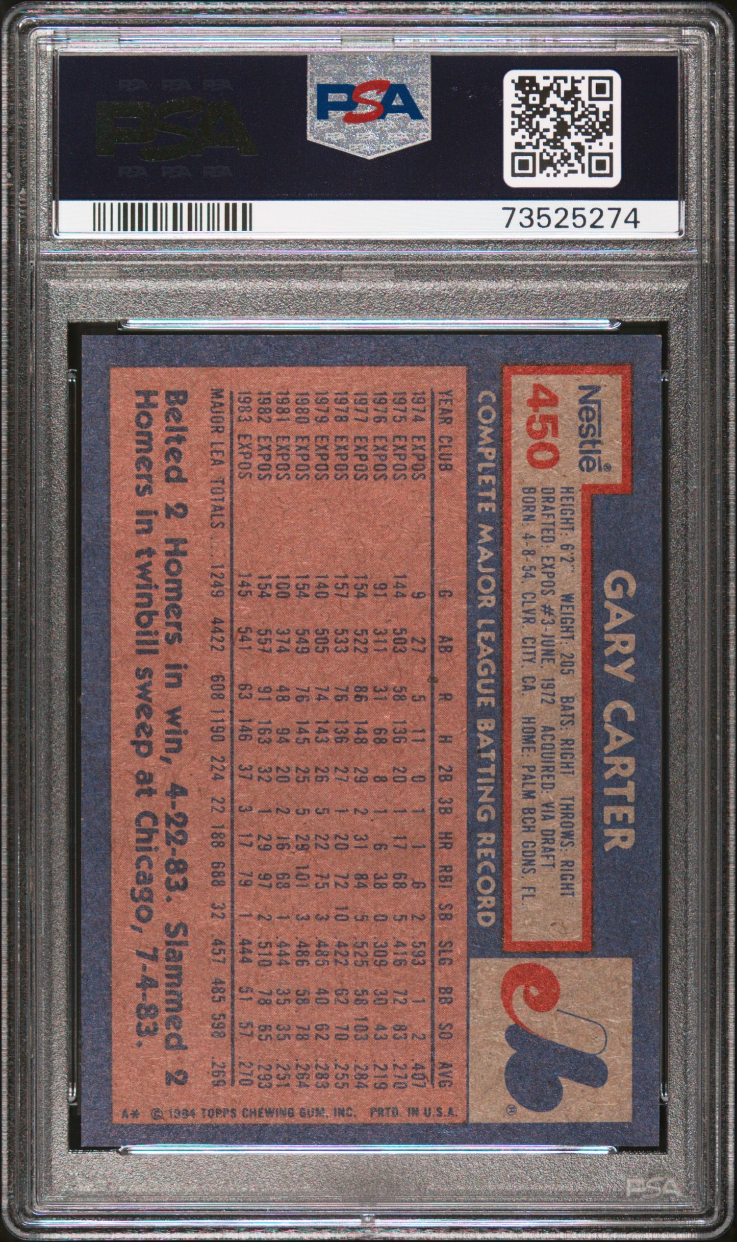 1984 Topps Nestle Hand Cut Baseball Gary Carter #450 Psa 9 73525274