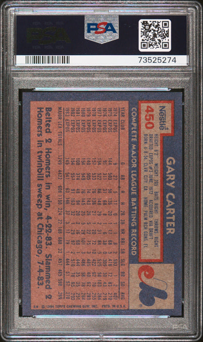 1984 Topps Nestle Hand Cut Baseball Gary Carter #450 Psa 9 73525274