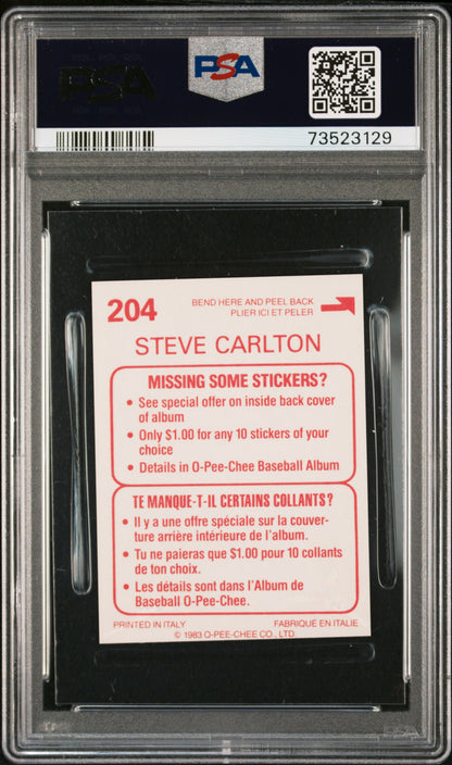 1983 O-pee-chee Stickers Baseball Steve Carlton #204 Psa 6 73523129