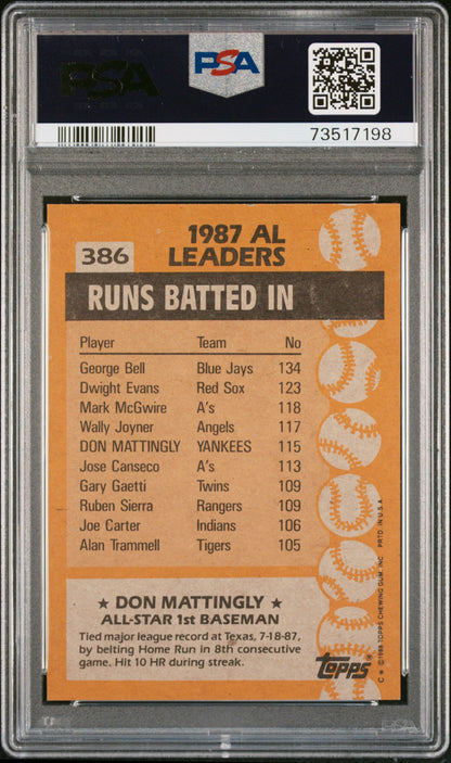 1988 Topps Baseball Don Mattingly #386 Psa 9 73517198