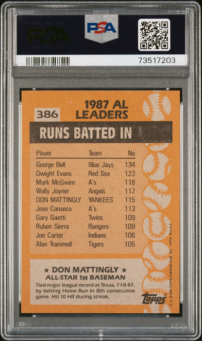 1988 Topps Baseball Don Mattingly #386 Psa 9 73517203