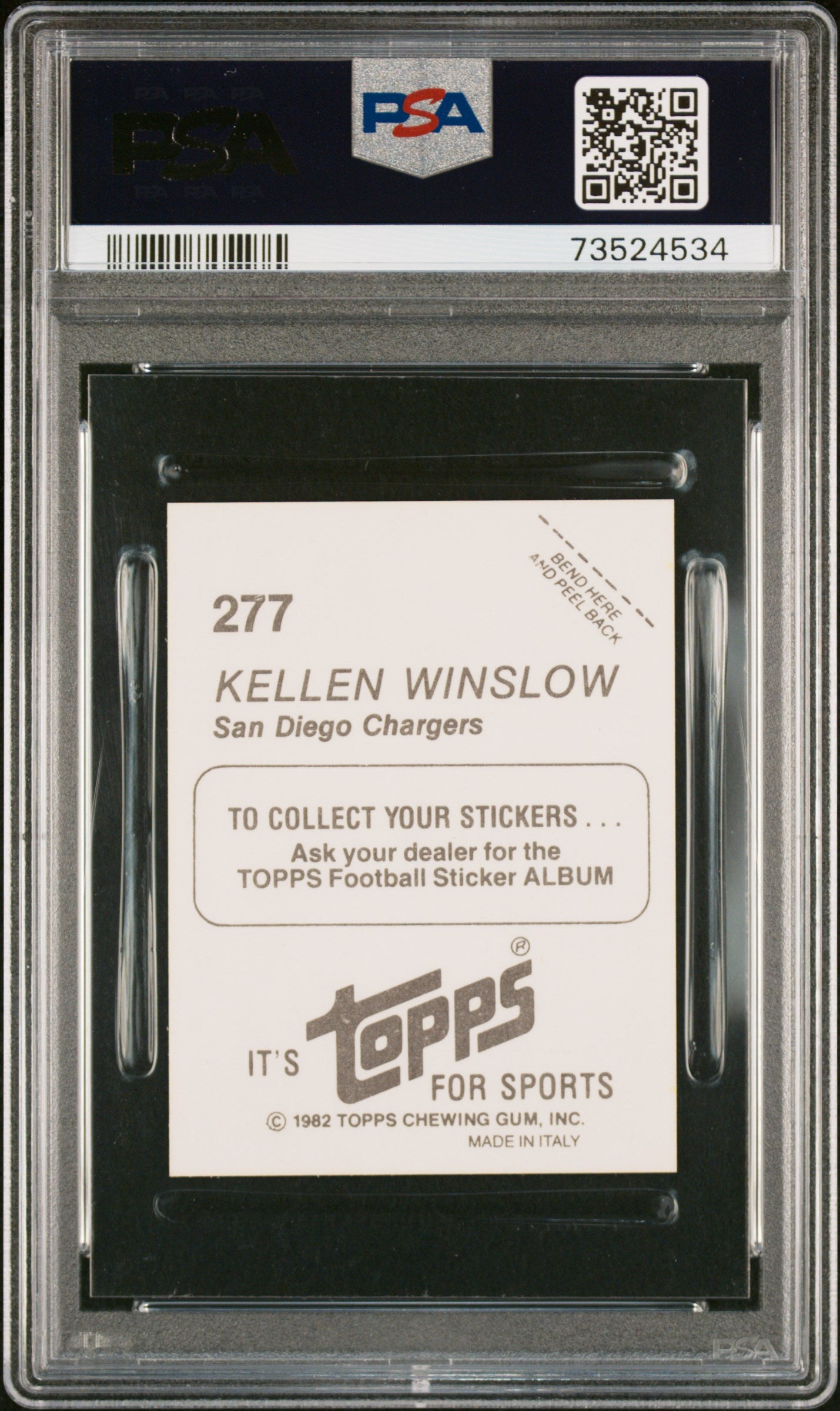 1982 Topps Stickers Football Kellen Winslow #277 Psa 10 73524534