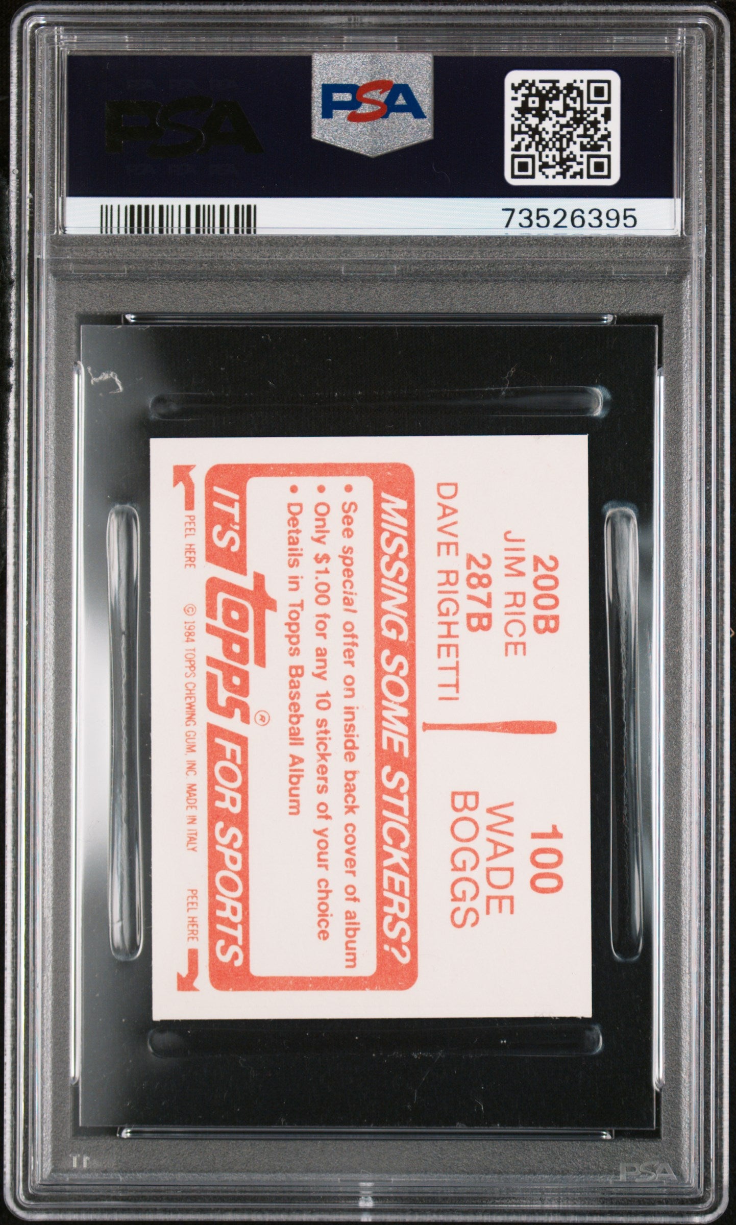 1984 Topps Stickers Baseball Wade Boggs-100 Psa 9 73526395