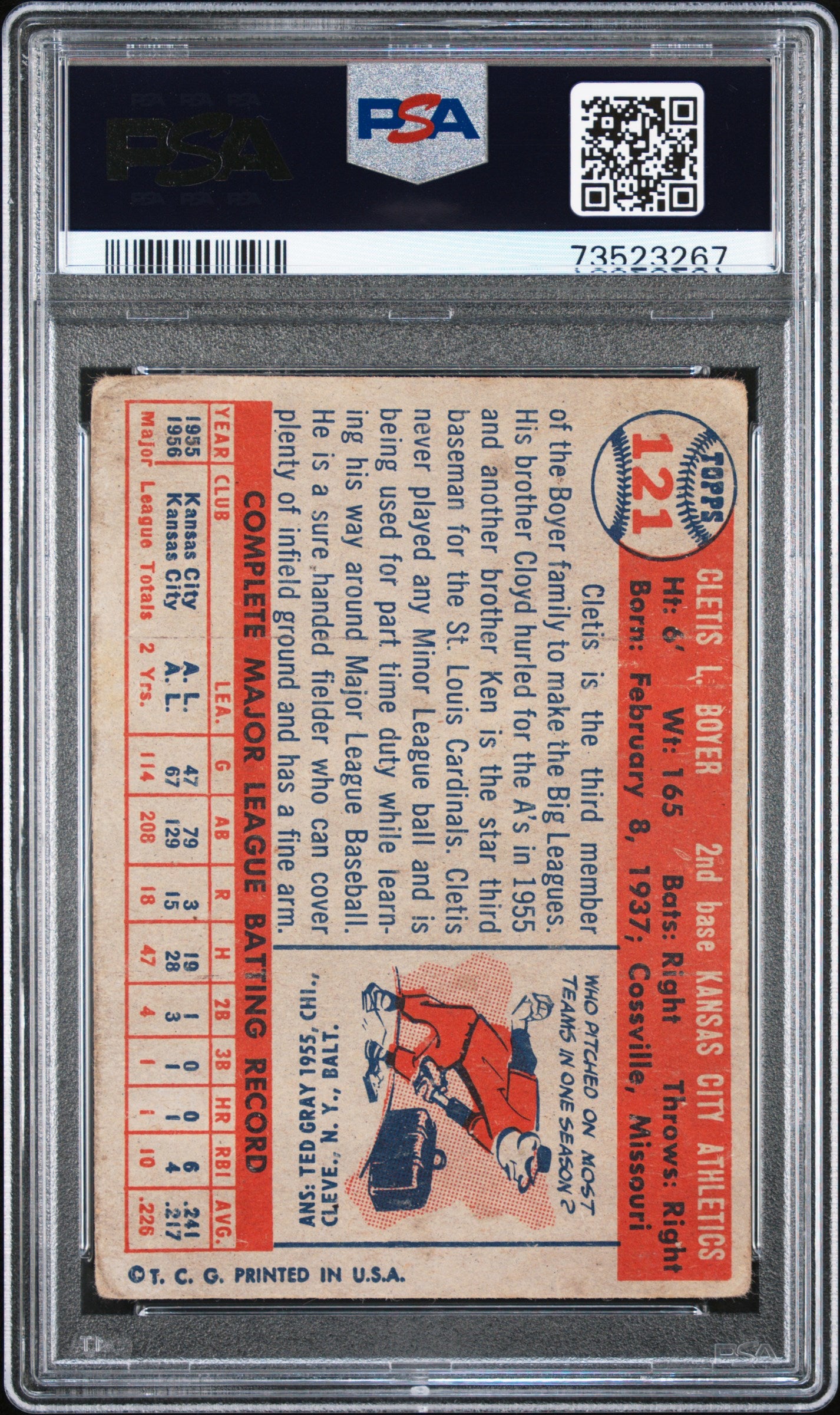 1957 Topps Baseball Cletis Boyer #121 Psa 2 73523267