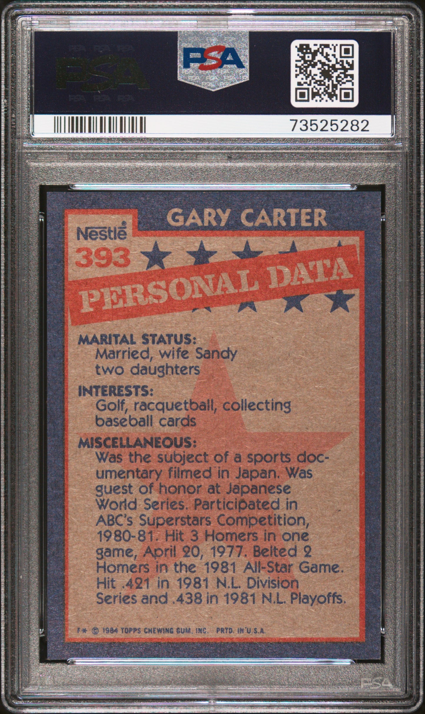 1984 Topps Nestle Hand Cut Baseball Gary Carter #393 Psa 9 73525282