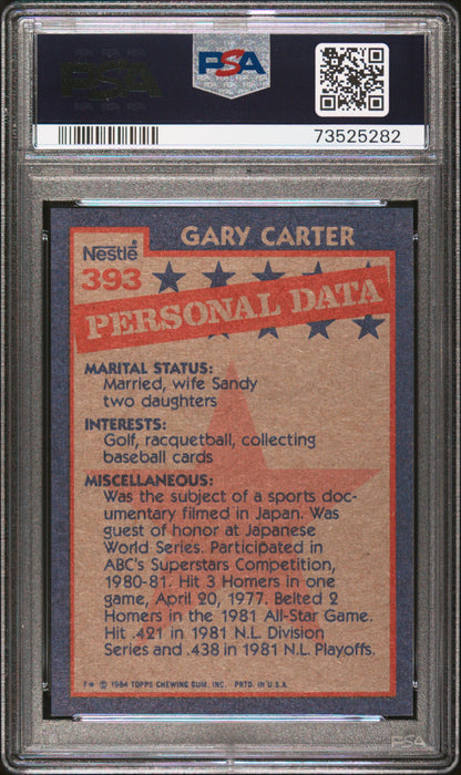 1984 Topps Nestle Hand Cut Baseball Gary Carter #393 Psa 9 73525282