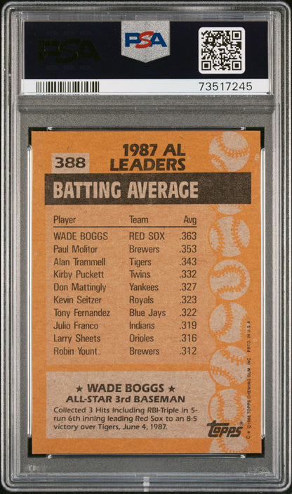 1988 Topps Baseball Wade Boggs #388 Psa 9 73517245