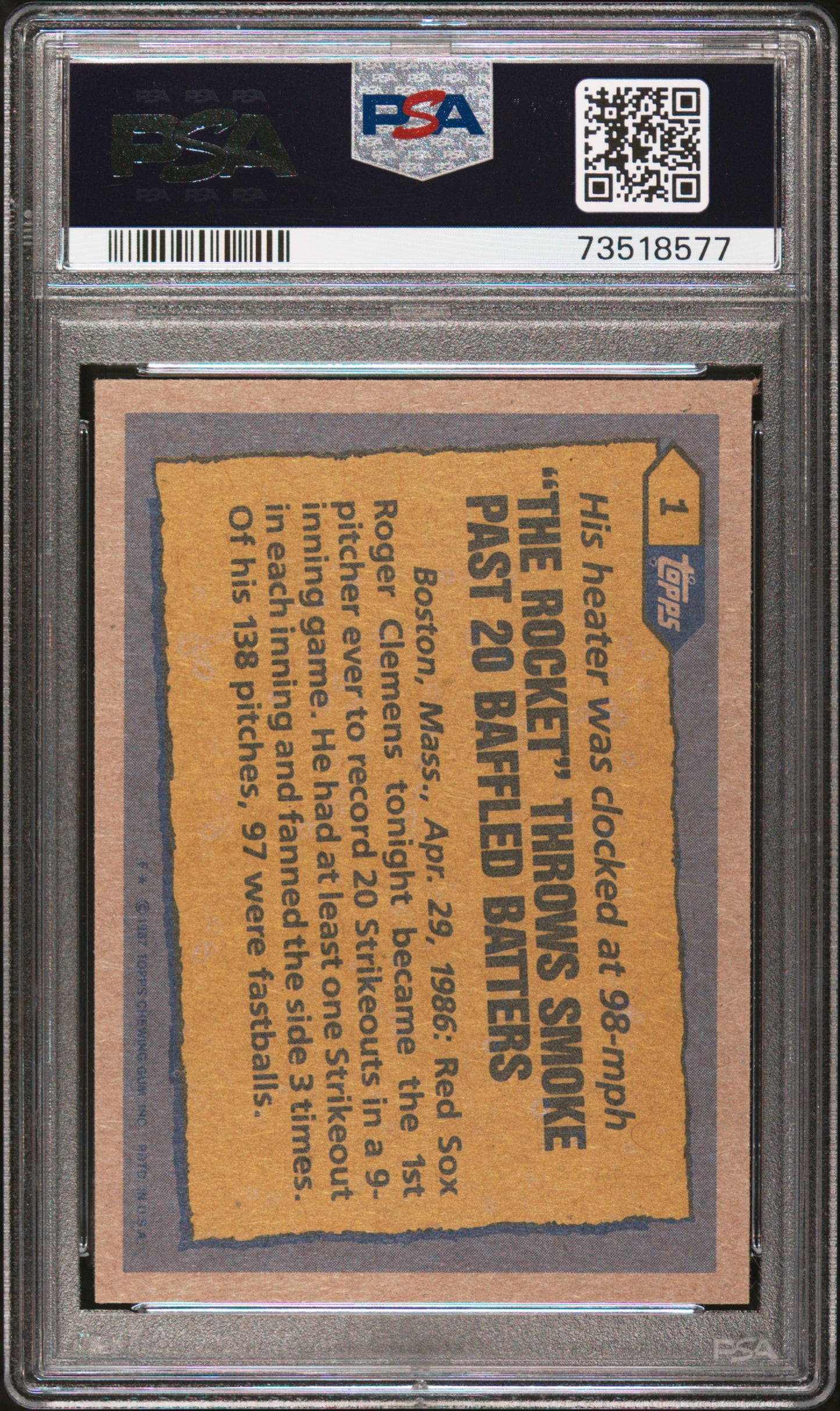 1987 Topps Baseball Roger Clemens #1 Psa 9 73518577