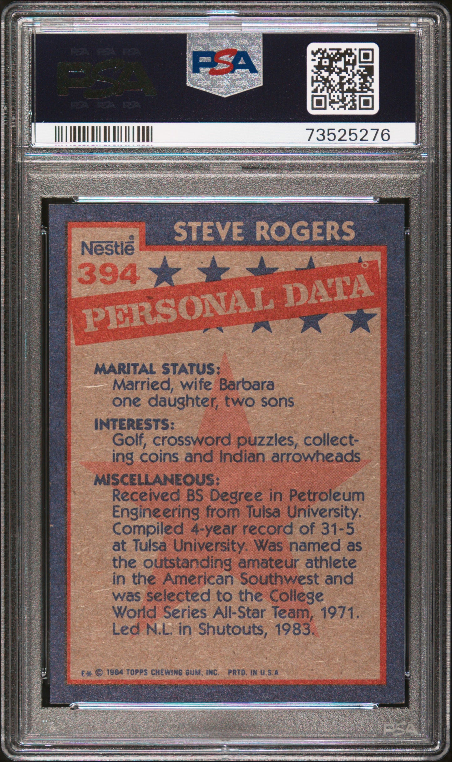 1984 Topps Nestle Hand Cut Baseball Steve Rogers #394 Psa 8 73525276