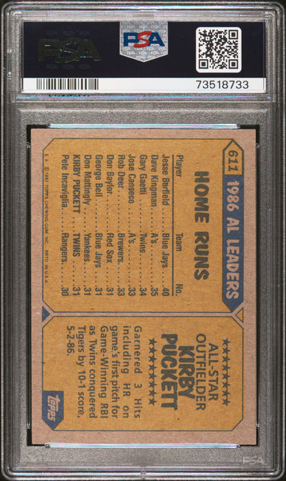 1987 Topps Baseball Kirby Puckett #611 Psa 9 73518733