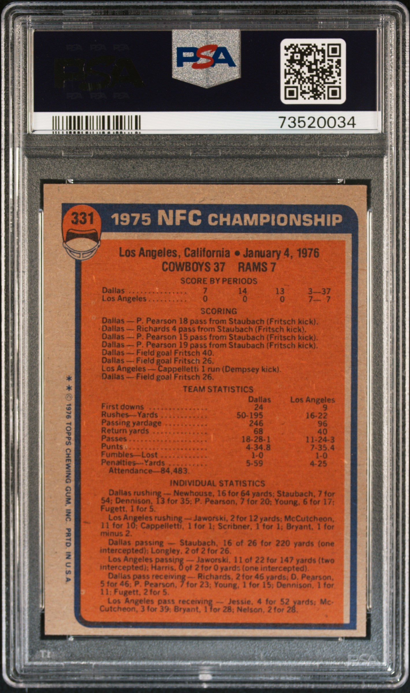 1976 Topps Football Nfc Championship #331 Psa 6 73520034