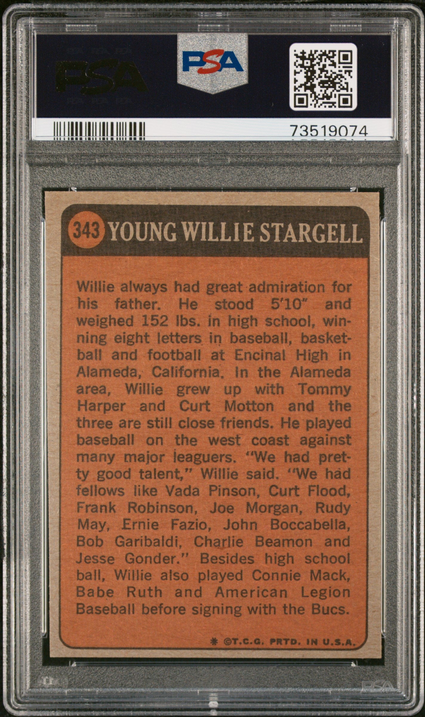 1972 Topps  Baseball Willie Stargell #343 Psa 7 73519074