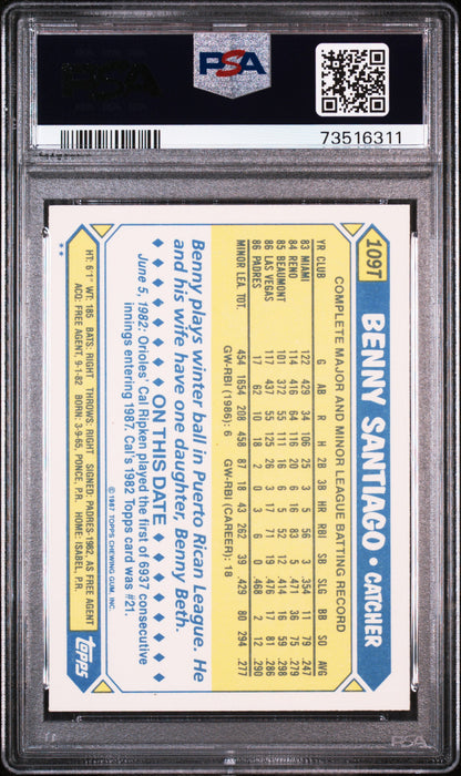 1987 Topps Traded Baseball Benny Santiago #109t Psa 8 73516311