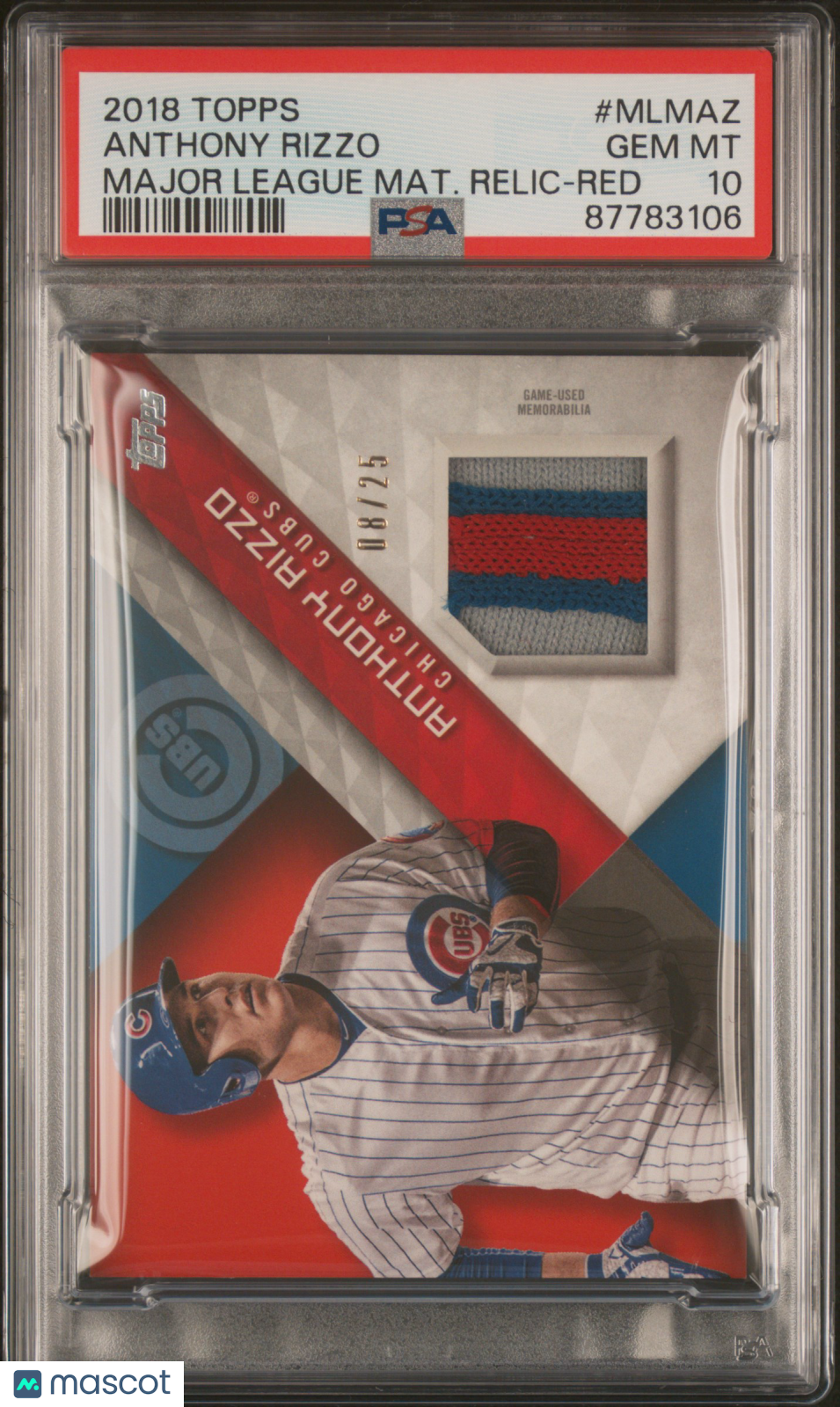 2018 Topps Major League Material Relic RED Anthony Rizzo PSA 10 87783106 POP 1